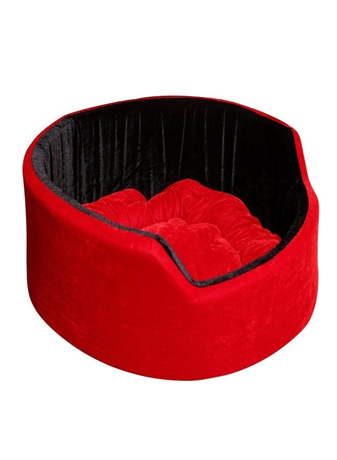Fluffy's Velvet Round Dual Reversible Dog Cat Pet Bed, Small, Multi-Coloured (RED, S) - Image 2